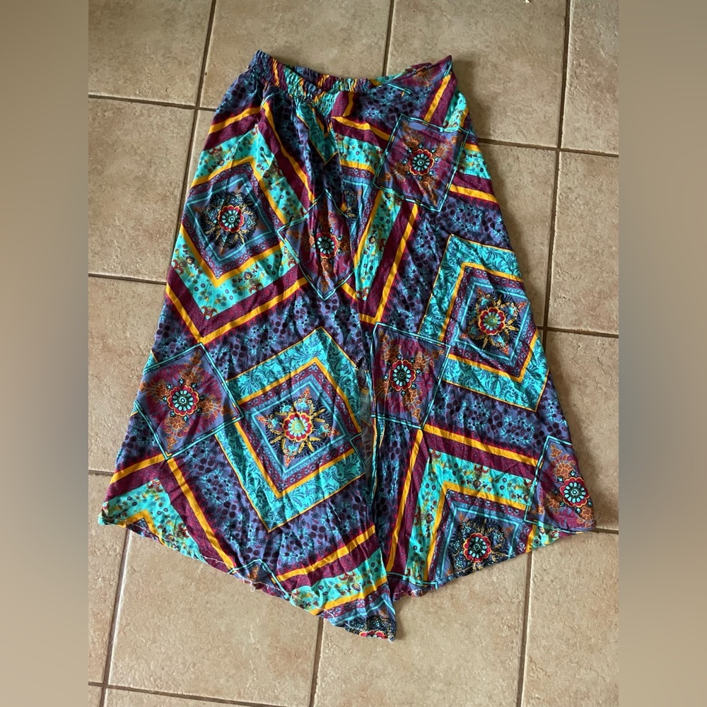 Blue Steel Colorful Geometric Patterned Skirt
